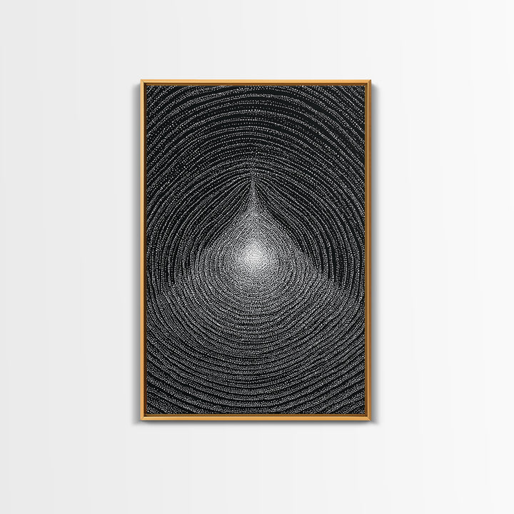 Black White Radiating Teardrop Op Art Wall Art, Minimalist Abstract Poster, Monochrome Geometric Canvas Print Home Decor