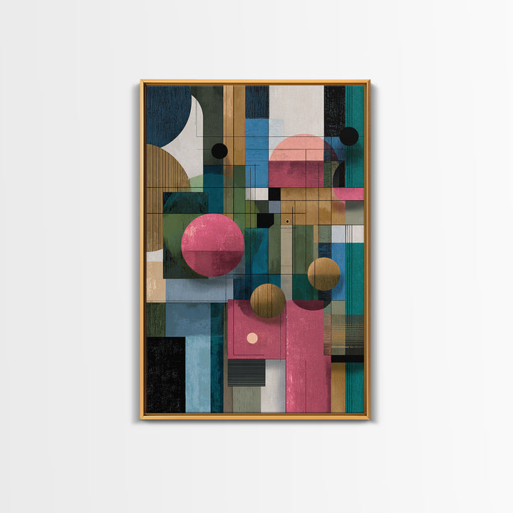 Teal Pink Geometric Architectural Collage Wall Art, Midcentury Modern Print, Bauhaus Abstract Decor, Colorful Home Office Art