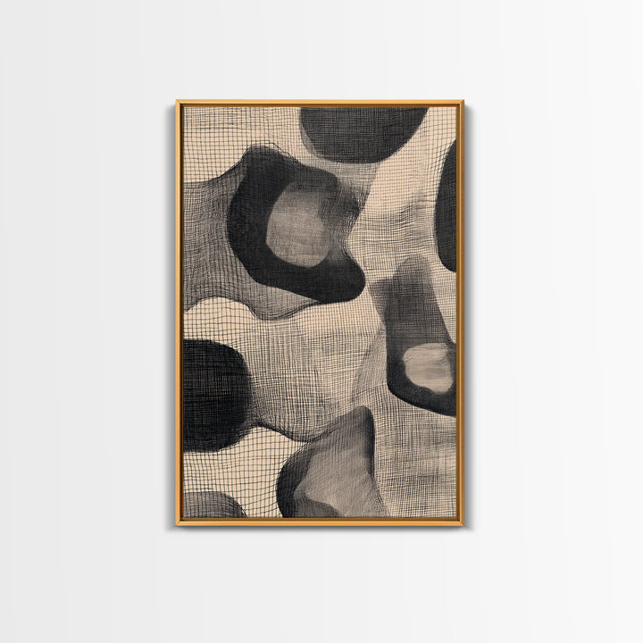 Black Beige Organic Textile Mesh Canvas Print, Minimalist Abstract Wall Art, Neutral Modern Decor, Scandinavian Home Poster