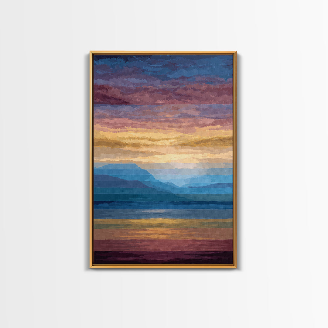 Pastel Mountain Sunset Wall Art, Serene Lake Landscape Canvas Print, Modern Coastal Decor, Colorful Living Room Art Poster