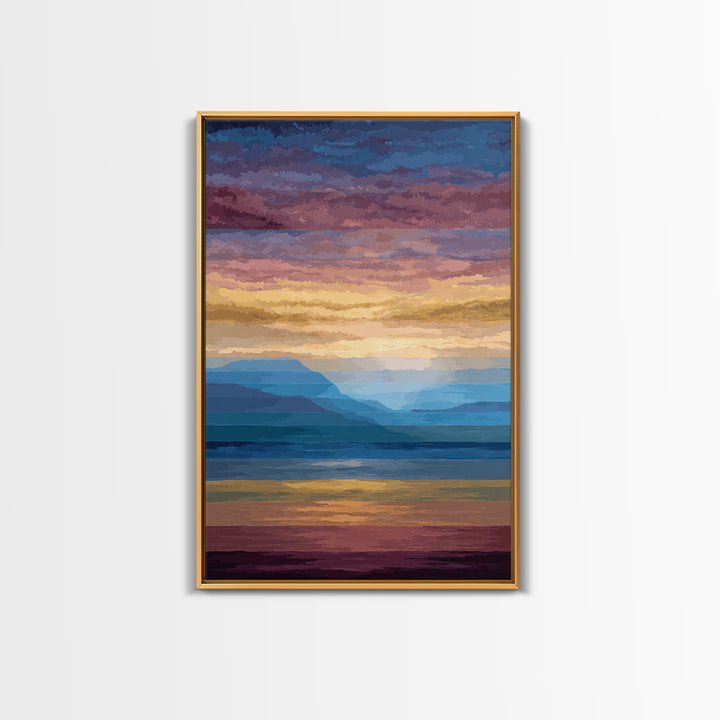 Pastel Mountain Sunset Wall Art, Serene Lake Landscape Canvas Print, Modern Coastal Decor, Colorful Living Room Art Poster
