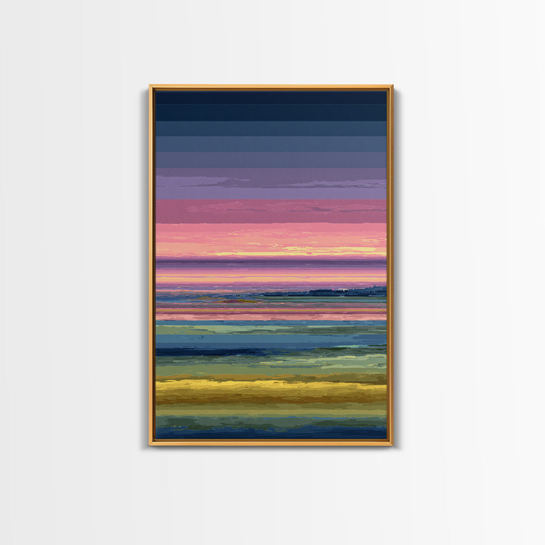 Pink Coastal Marsh Sunset Wall Art, Midcentury Modern Art Print, Colorful Landscape Poster, Bedroom Decor Canvas Print Gift