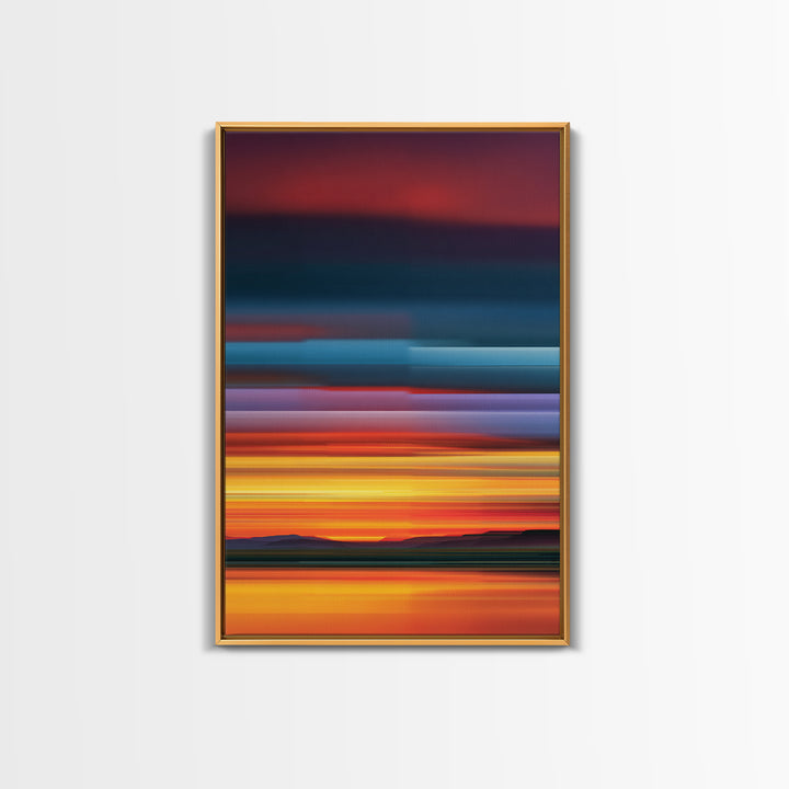 Fiery Desert Sunset Wall Art, Orange Red Horizon Canvas Print, Retro Modern Landscape Poster, Bold Living Room Decor Prints
