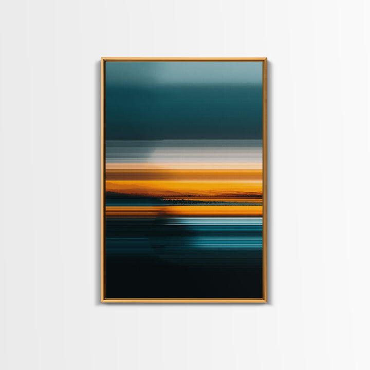 Teal Orange Seascape Sunset Wall Art, Moody Abstract Canvas Print, Modern Coastal Landscape Decor, Large Bedroom Art Print