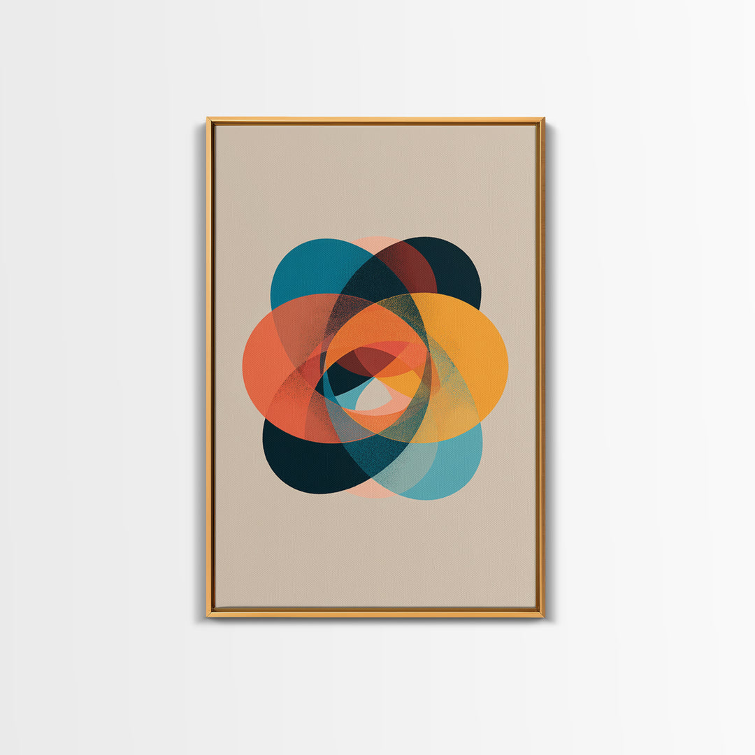 Colorful Oval Geometric Wall Art, Midcentury Modern Canvas Print, Atomic Abstract Poster, Retro Home Decor Art Print Gift