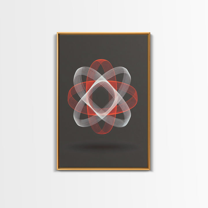Red White Kinetic Line Wall Art, Spirograph Geometric Canvas Print, Modern Abstract Decor, Dark Statement Art Poster Print