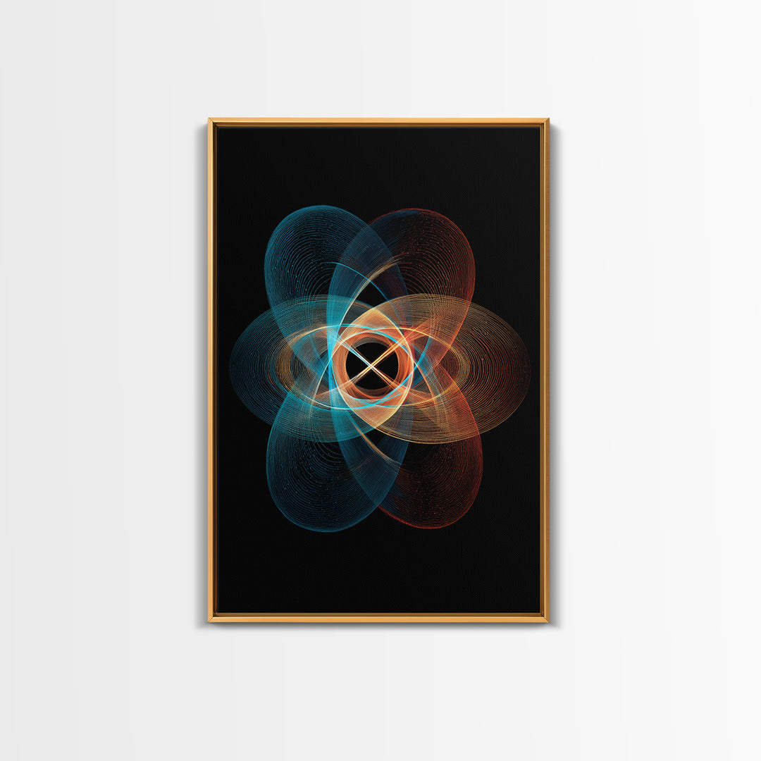 Glowing Atomic Orbital Abstract Canvas Print, Midcentury Modern Wall Art, Geometric Art Print, Retro Modern Home Decor Gift
