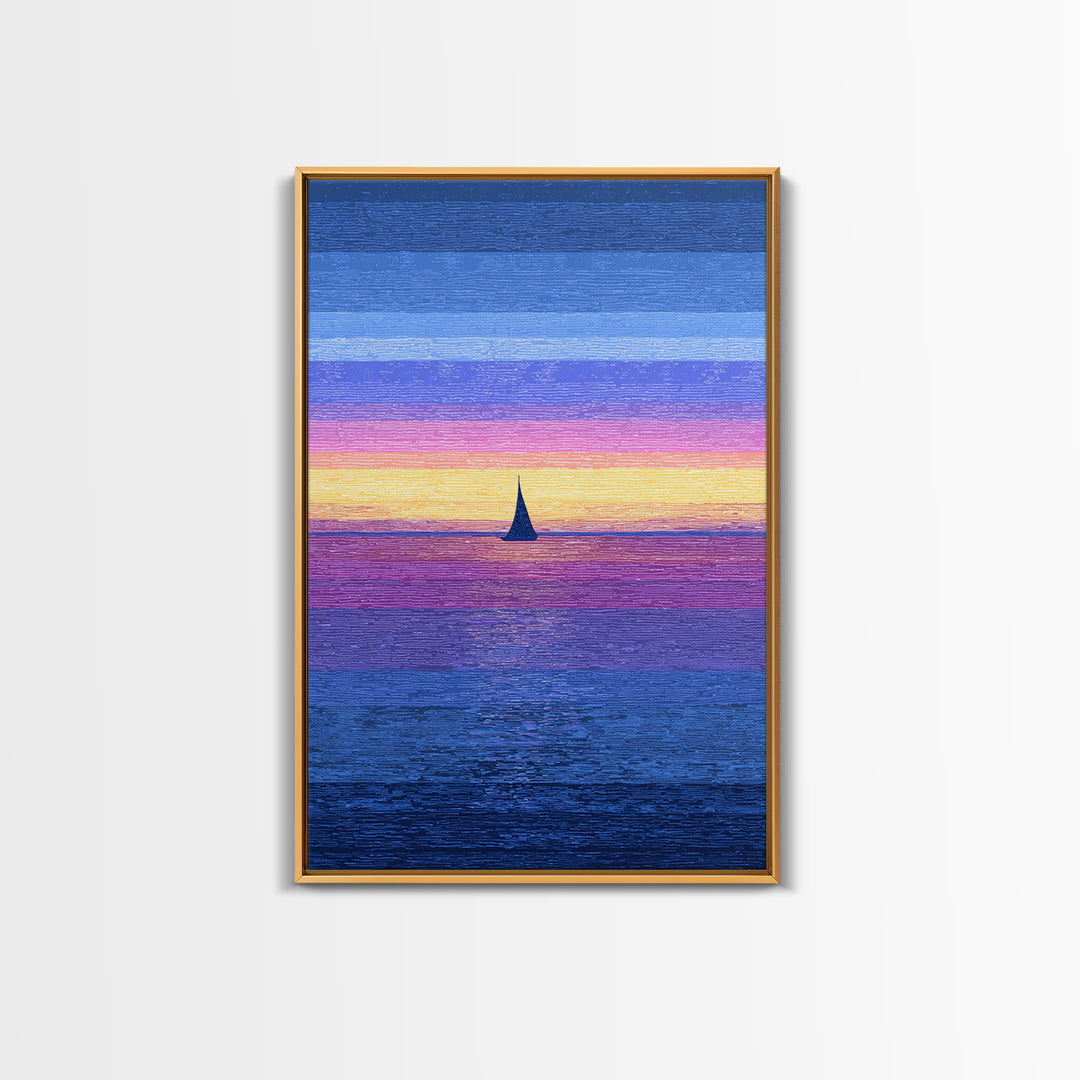 Vivid Sunset Sailboat Horizon Canvas Print, Blue Pink Coastal Wall Art, Modern Art Print, Ocean Landscape Home Decor Poster