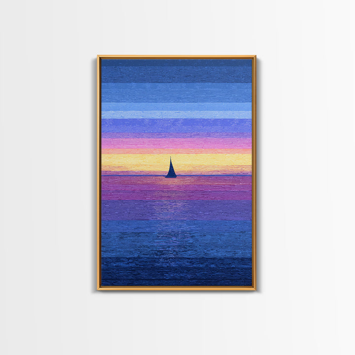 Vivid Sunset Sailboat Horizon Canvas Print, Blue Pink Coastal Wall Art, Modern Art Print, Ocean Landscape Home Decor Poster