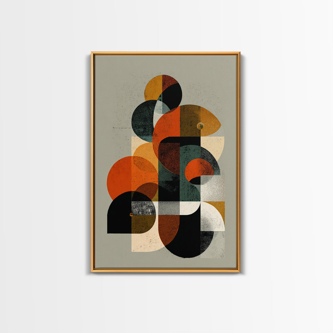 Orange Teal Midcentury Geometric Abstract Canvas Print, Modern Wall Art, Bauhaus Shapes, Retro MCM Home Decor Poster Gift