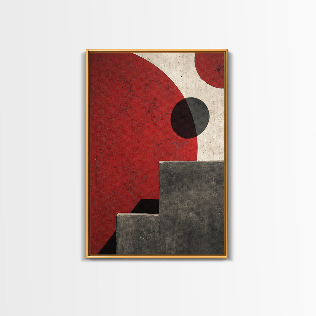 Red Sun Architectural Shapes Wall Art, Midcentury Modern Abstract Print, Bauhaus Poster, Minimalist Geometric Home Decor