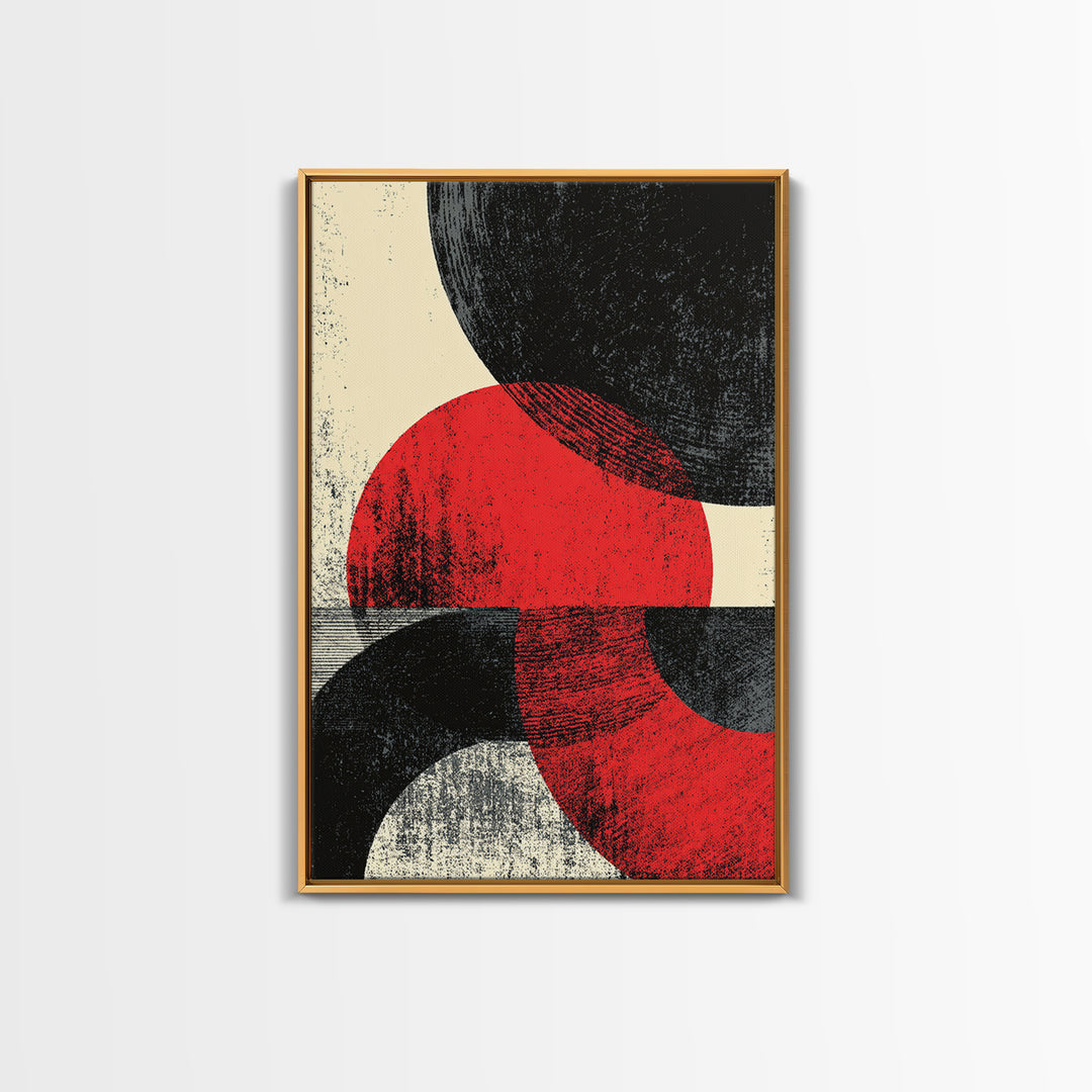Red Black Half Moon Abstract Wall Art, Midcentury Modern Print, Retro Geometric Poster, Minimalist Bauhaus MCM Home Decor