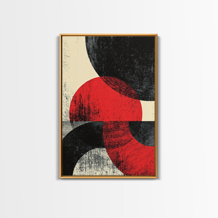 Red Black Half Moon Abstract Wall Art, Midcentury Modern Print, Retro Geometric Poster, Minimalist Bauhaus MCM Home Decor