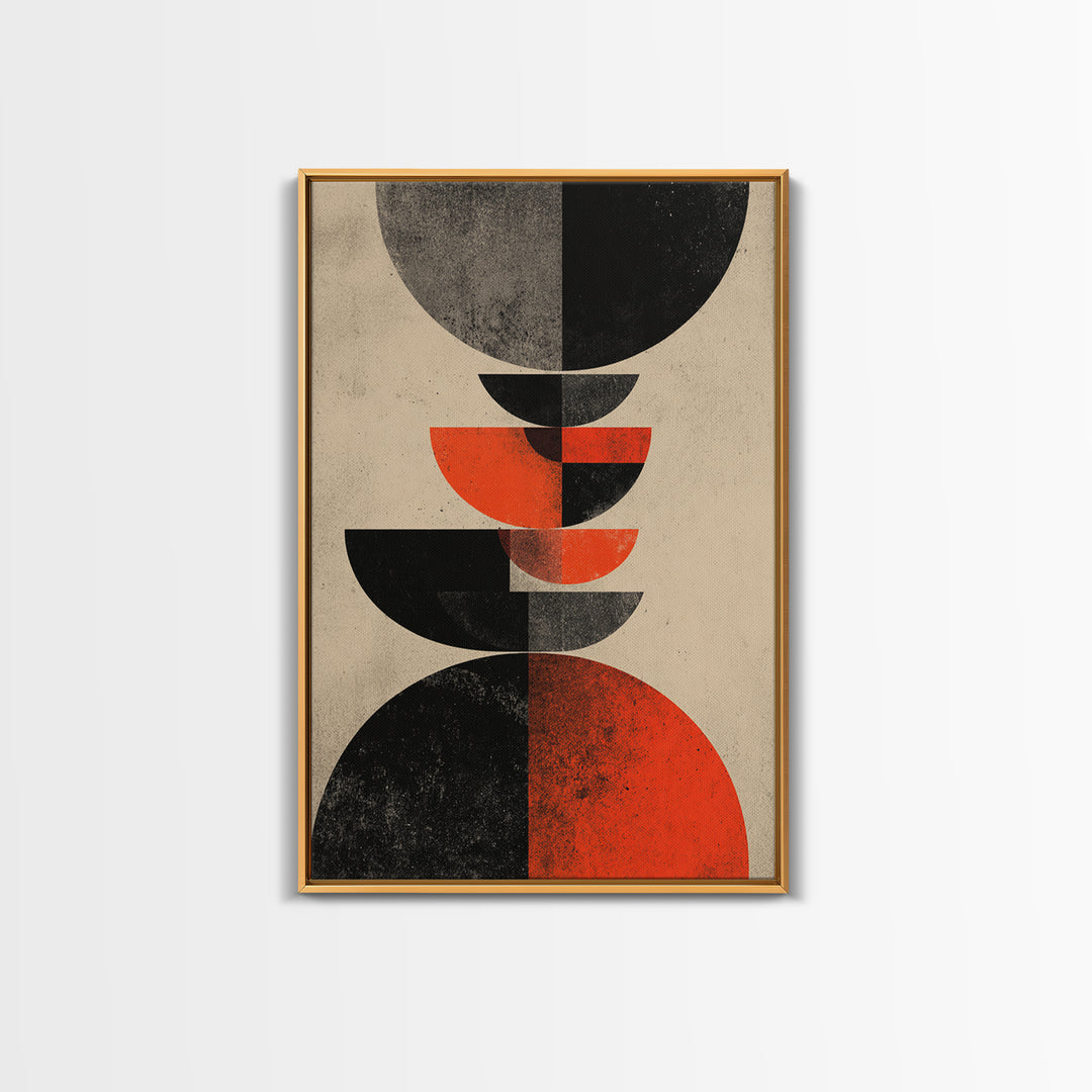 Stacked Red Black Semicircle Canvas Print, Midcentury Modern Abstract Art, Geometric Bauhaus Poster, Minimalist Decor For Living Room