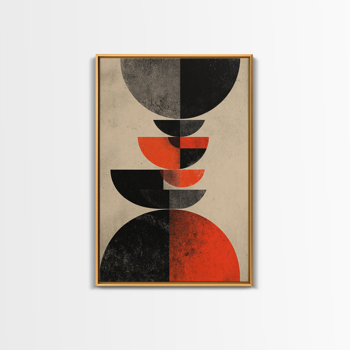 Stacked Red Black Semicircle Canvas Print, Midcentury Modern Abstract Art, Geometric Bauhaus Poster, Minimalist Decor For Living Room