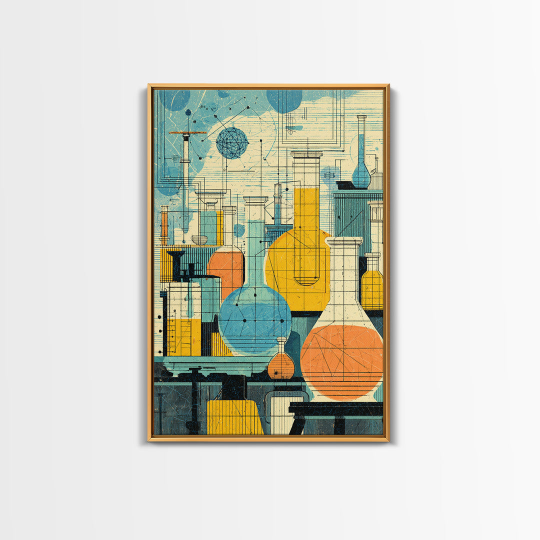 Retro Science Laboratory Glassware Wall Art, Midcentury Modern Art Print, Chemistry Poster, Atomic Office Decor, MCM Decor