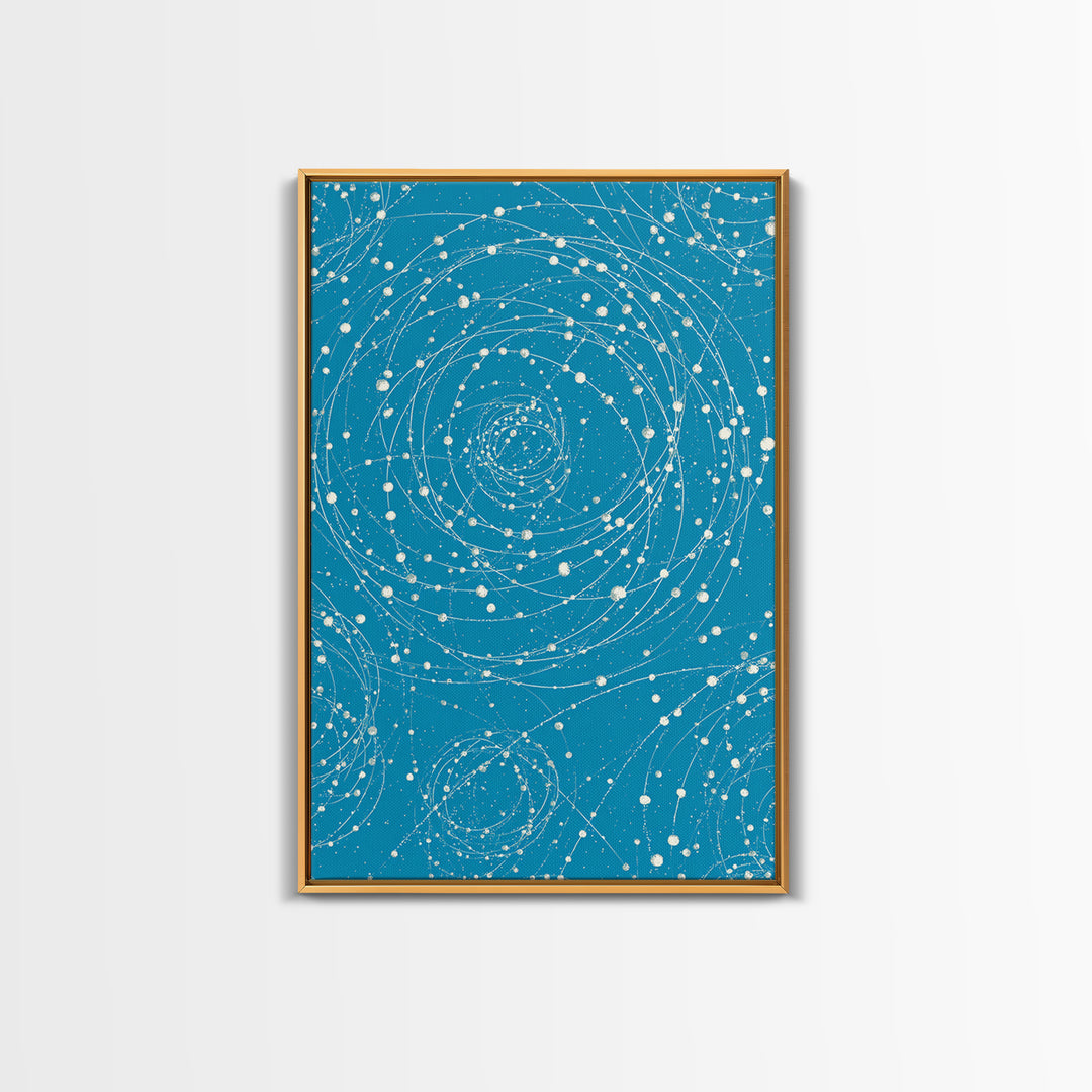 Turquoise Spiral Orbit Dots Wall Art, Midcentury Modern Art Print, Atomic Retro Decor, Space Abstract Art For Bedroom Decor