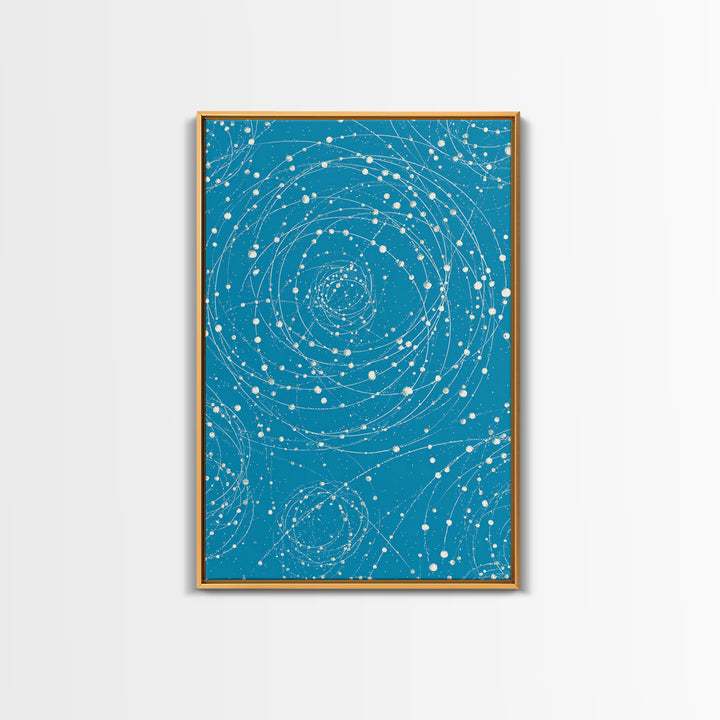 Turquoise Spiral Orbit Dots Wall Art, Midcentury Modern Art Print, Atomic Retro Decor, Space Abstract Art For Bedroom Decor