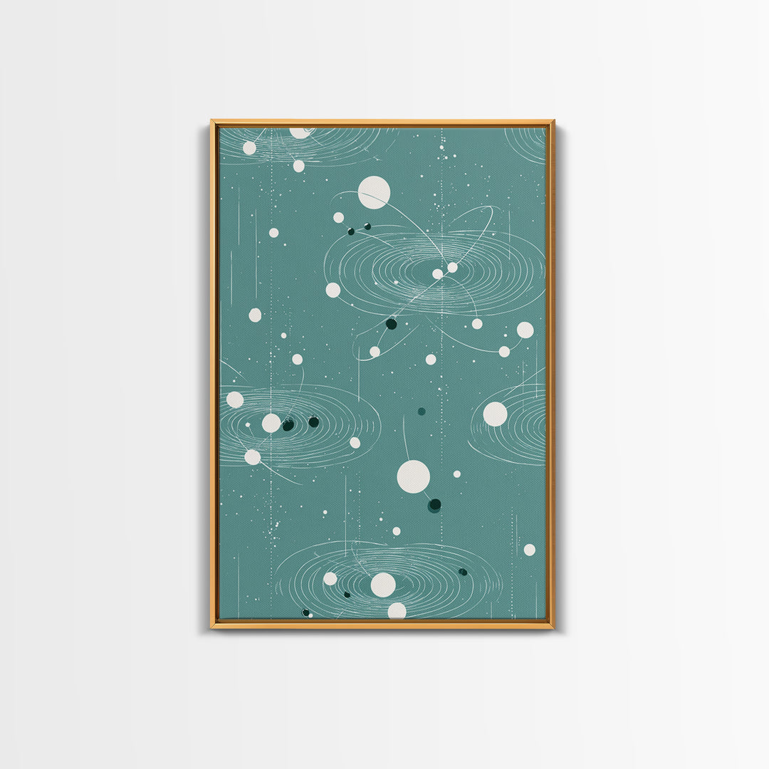 Teal Orbital Rings And Dots Wall Art, Midcentury Modern Abstract Art, Atomic Retro Poster, Space Decor For Living Room Decor