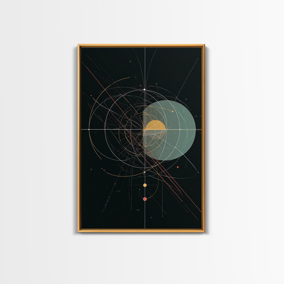 Black Celestial Geometry Diagram Canvas Print, Modern Abstract Art Print, Geometric Wall Art, Atomic Space Office Decor Poster