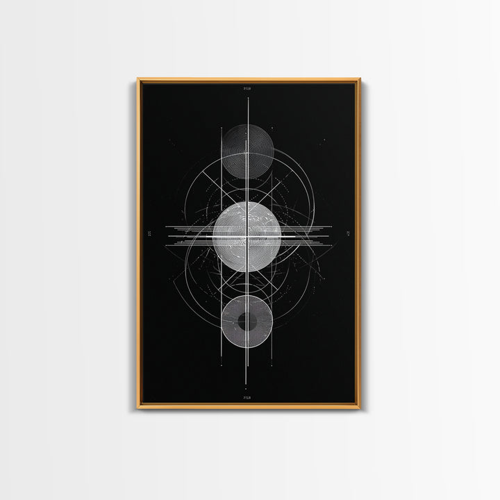 Monochrome Planet Alignment Diagram Wall Art, Modern Geometric Art Print, Midcentury Atomic Decor, Black Space Poster Print