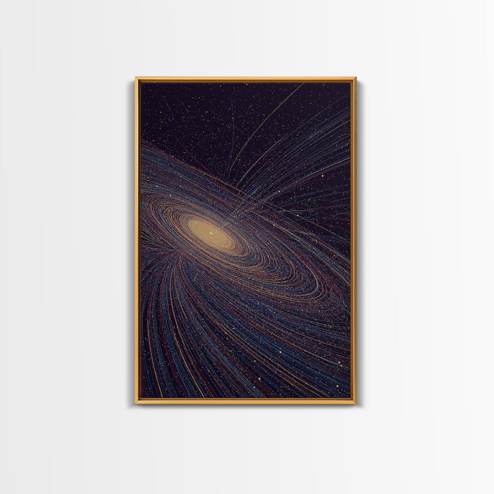 Golden Spiral Galaxy Lines Canvas Print, Modern Abstract Art Print, Cosmic Retro Wall Art, Space Decor For Living Room Decor