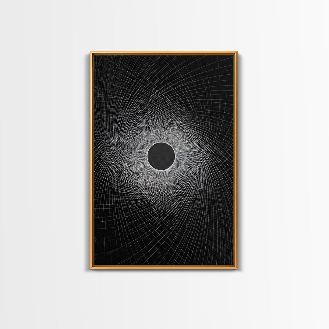 Black Vortex Spiral Grid Wall Art, Modern Abstract Art Print, Geometric Wall Decor, Space Abstract Poster For Office Decor