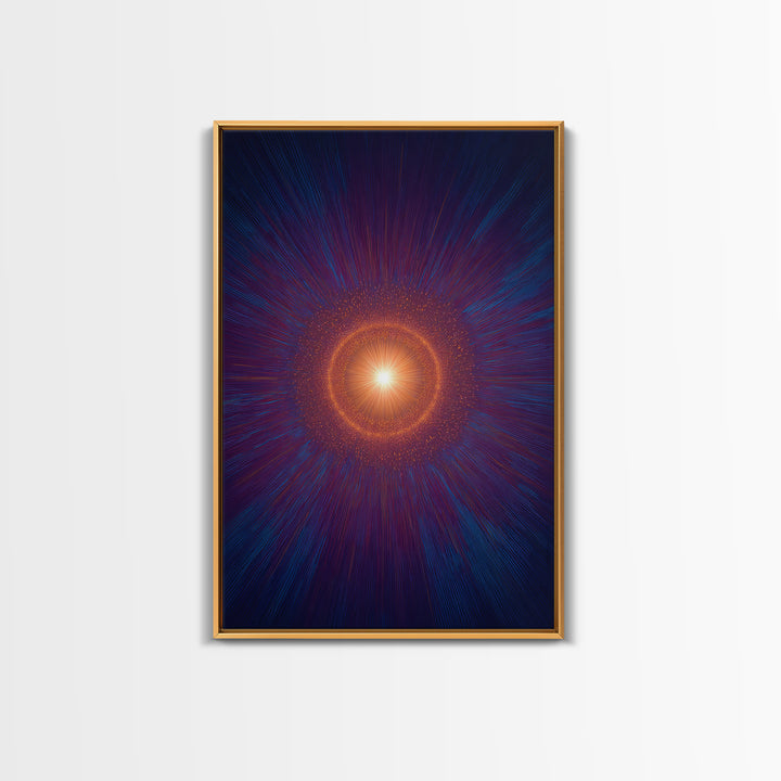 Radiant Orange Cosmic Halo With Blue Purple Rays Wall Art, Midcentury Modern Art, Abstract Space Poster, Mcm Wall Decor Print