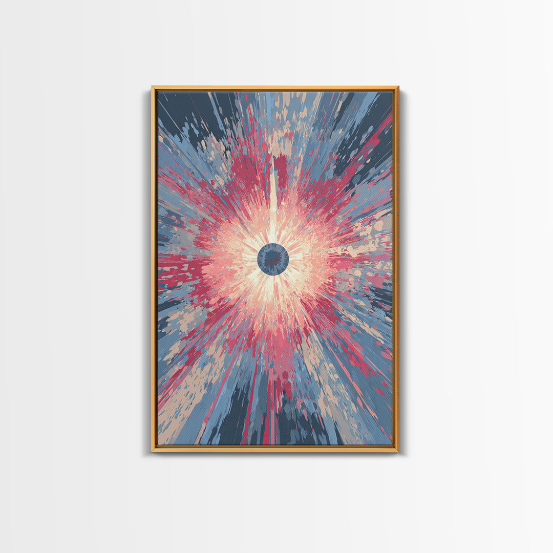 Pink Blue Exploding Starburst With Soft Rays Canvas Print, Modern Abstract Art, Colorful Wall Art, Trendy Home Office Decor