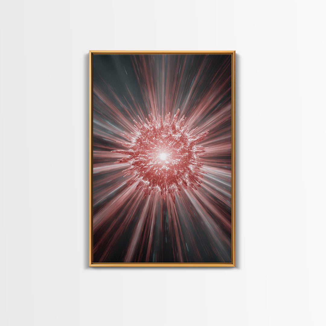 Red White Cosmic Energy Explosion Wall Art, Modern Digital Art, Abstract Space Poster, Statement Wall Decor, Large Canvas Print