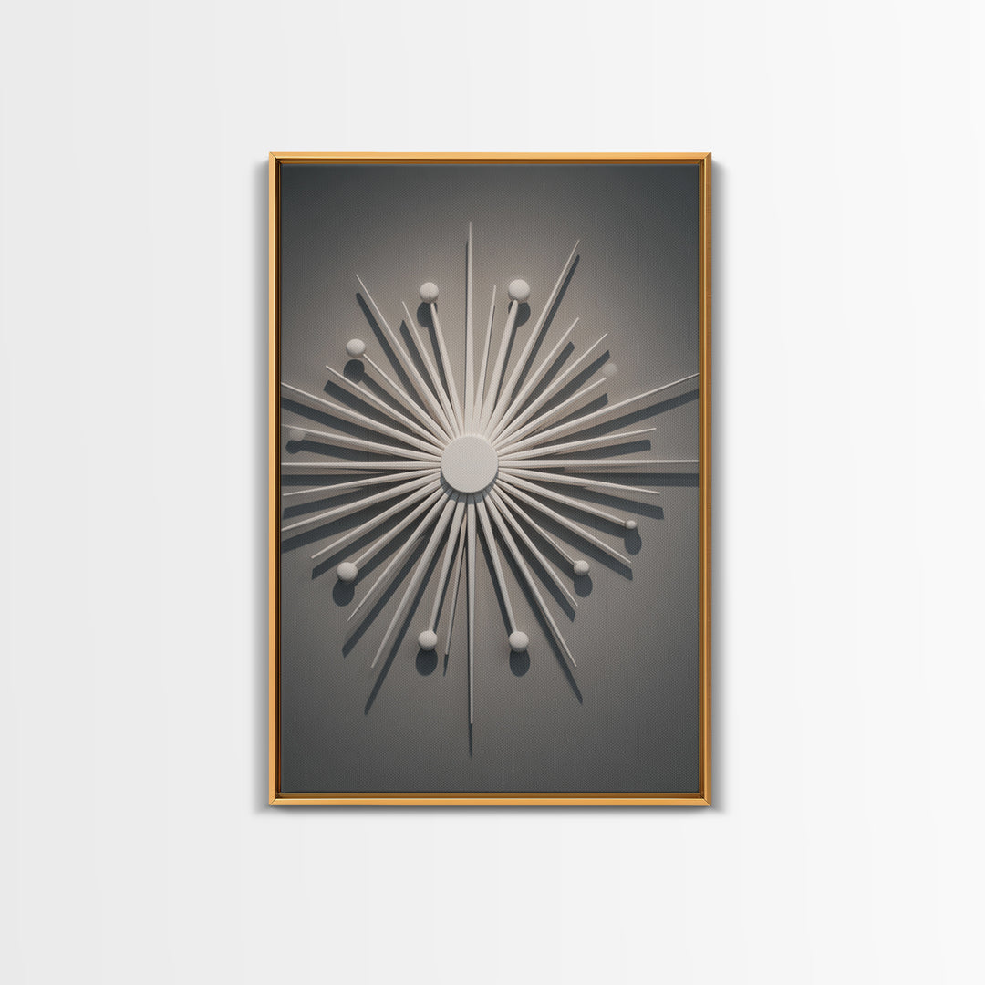 White Atomic Starburst Wall Art, Midcentury Modern Art, Retro Wall Decor, 1950s Design, MCM Home Decor Print For Living Room