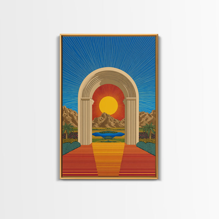 Desert Sun Portal Landscape Canvas Print, Midcentury Modern Wall Art, Retro Travel Poster, Scenic Southwest Home Decor Art