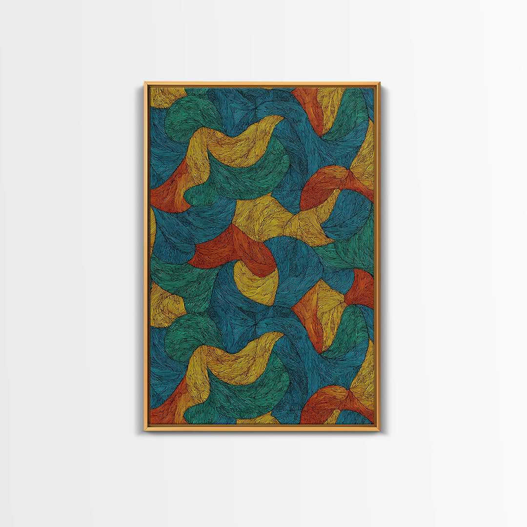 Textured Teal Rust Ribbon Abstract Wall Art, Mid Century Modern Art Print, Retro Pattern Home Office Decor For Living Room