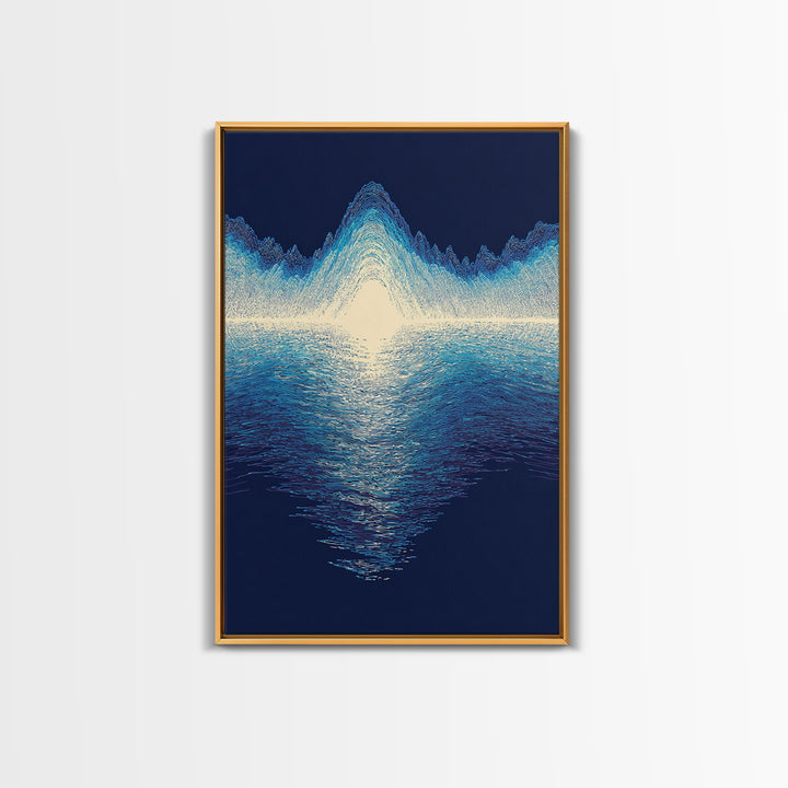 Luminous Blue Waveform Canvas Print, Abstract Ocean Light Wall Art, Modern Digital Art Poster, Meditation Room Decor Gift
