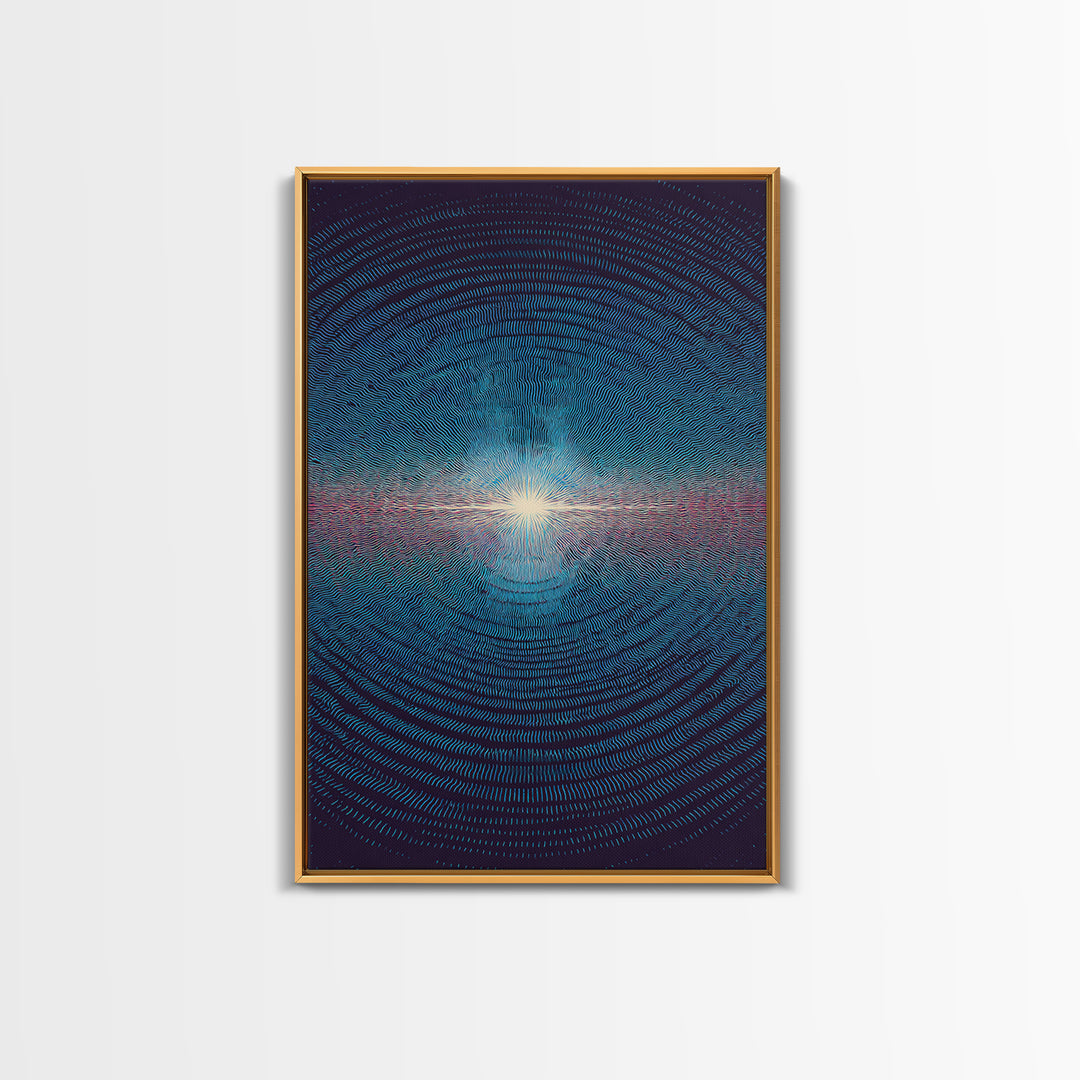Radiant Blue Ripple Sun Wall Art, Circular Abstract Light Print, Modern Geometric Art, Space Inspired Decor For Bedroom Poster