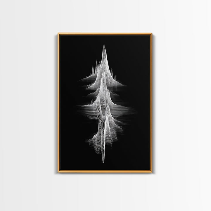 Black White Waveform Peak Wall Art, Minimal Abstract Line Print, Modern Sci Fi Poster, Geometric Office Decor Gift For Music Room