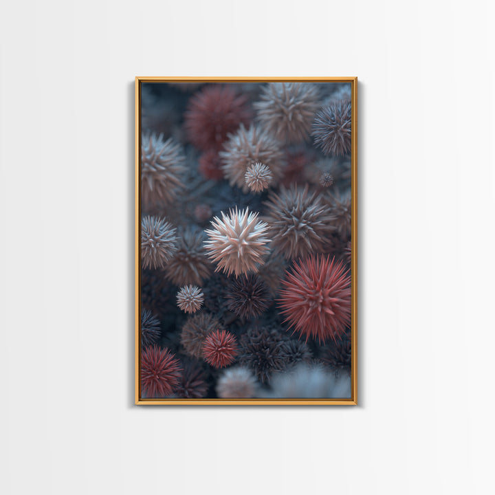 Surreal Spiky Coral Urchin Abstract Canvas Print, Blue Red Modern Art Print, Nature Wall Art Decor, Coastal Statement Piece