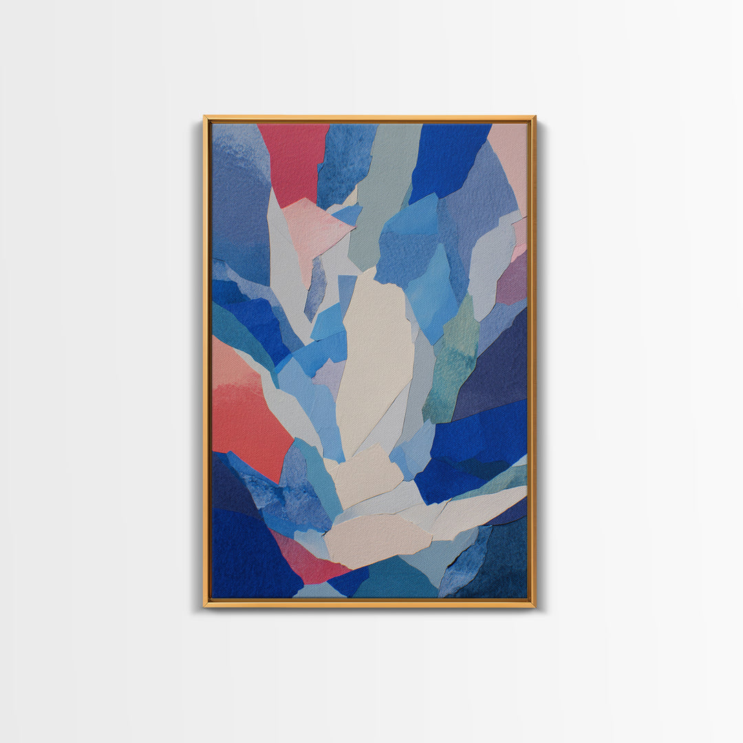 Blue Pink Torn Paper Abstract Collage, Wall Art, Modern Abstract Art Print, Contemporary Poster, Minimalist Bedroom Decor