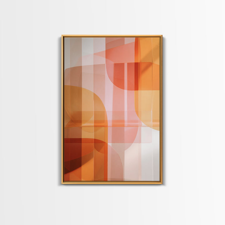 Orange Pink Translucent Shapes, Canvas Print, Modern Geometric Wall Art, Warm Abstract Decor, Mid Century Home Office Poster
