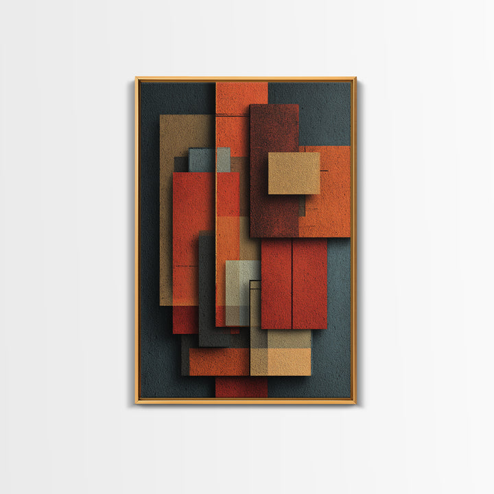 Rust Orange Teal Rectangles Framed Canvas Print, Midcentury Modern Geometric Wall Art, Atomic MCM Decor, Bold Abstract Painting