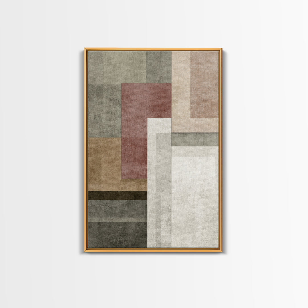 Muted Neutral Rectangles Wall Art, Modern Abstract Canvas Print, Midcentury Home Decor, Sage Green Terracotta Office Art