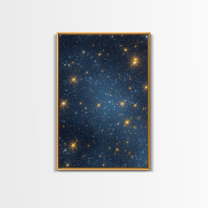 Blue Galaxy Gold Star Field Wall Art, Cosmic Retro Art Print, Space Abstract Art, Modern Celestial Decor, Starry Night Poster