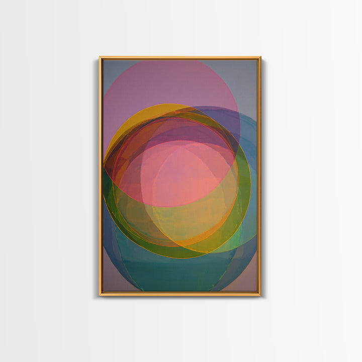Colorful Transparent Circle Layers, Wall Art, Modern Abstract Art Print, Rainbow Geometric Decor, Bold Midcentury Poster