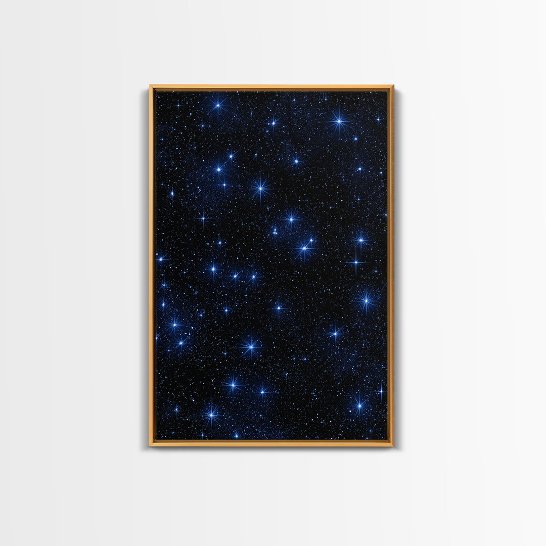 Deep Blue Starry Sky Framed Canvas Print, Space Abstract Wall Art, Cosmic Retro Poster, Modern Celestial Home Decor, Night Sky Print