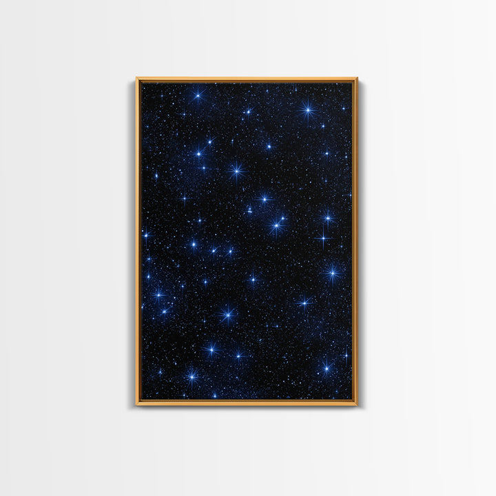 Deep Blue Starry Sky Framed Canvas Print, Space Abstract Wall Art, Cosmic Retro Poster, Modern Celestial Home Decor, Night Sky Print