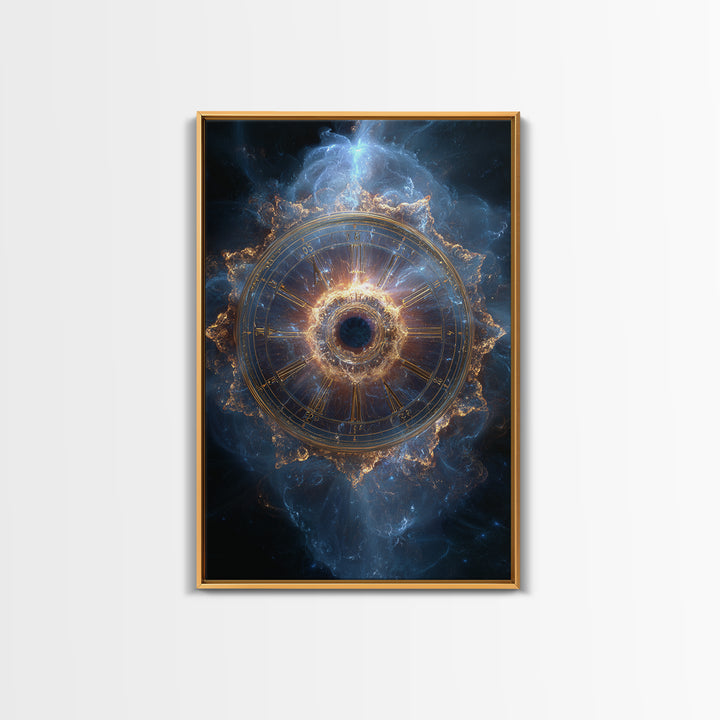 Glowing Cosmic Zodiac Clock Framed Canvas Print, Nebula Space Wall Art, Astrology Poster, Luxury Celestial Home Decor Gift