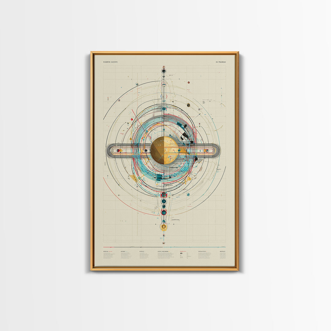 Futuristic Orbital Diagram Canvas Print, Technical Space Wall Art, Abstract Sci Fi Poster, Midcentury Modern Home Decor Gift