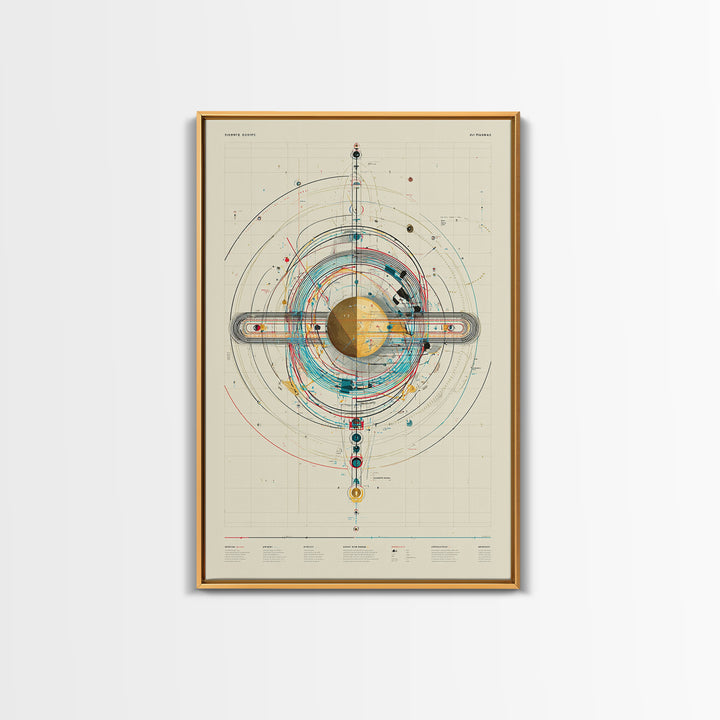 Futuristic Orbital Diagram Canvas Print, Technical Space Wall Art, Abstract Sci Fi Poster, Midcentury Modern Home Decor Gift