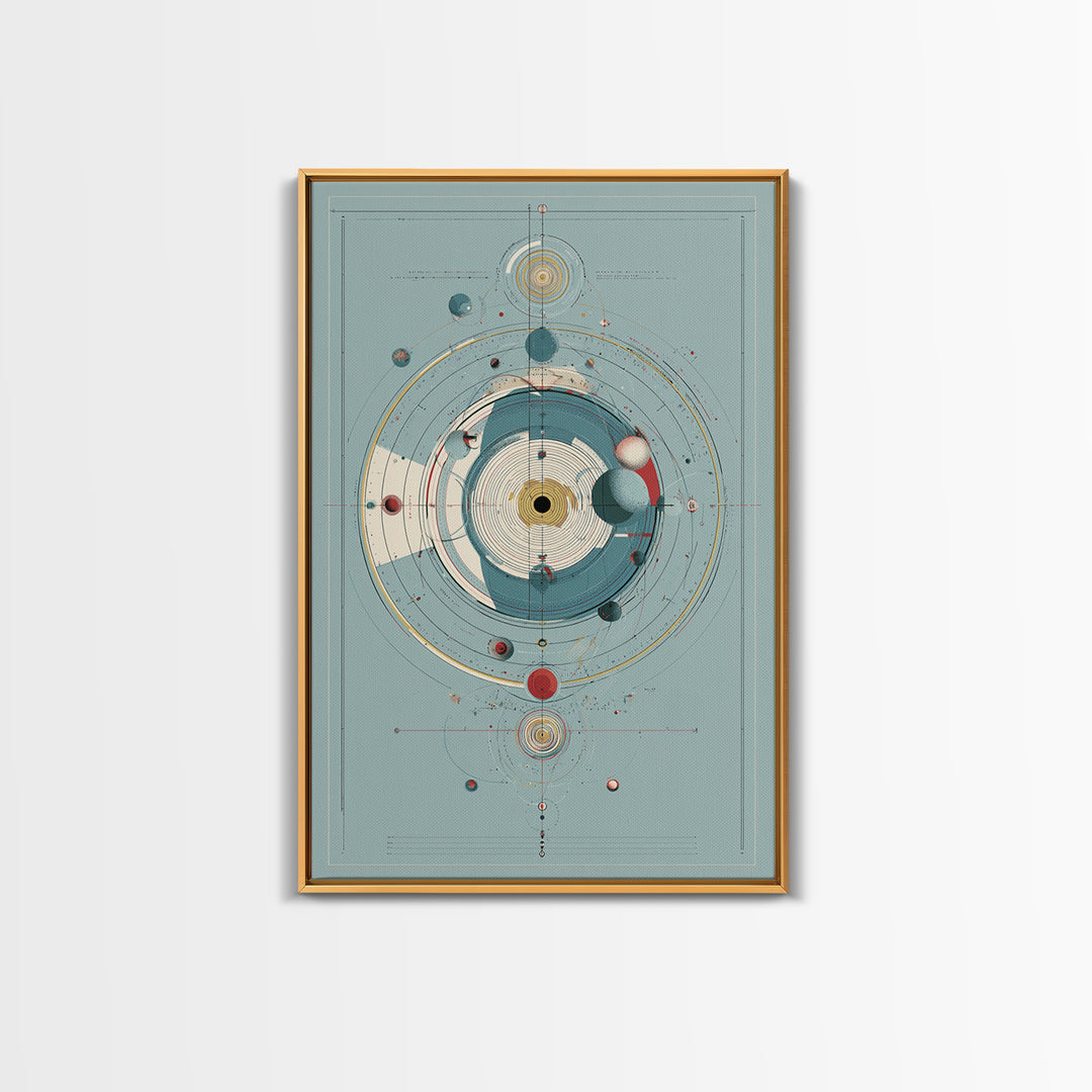 Teal Atomic Solar System Diagram Wall Art, Midcentury Modern Art, Space Abstract Art, Geometric Poster, Retro Home Decor