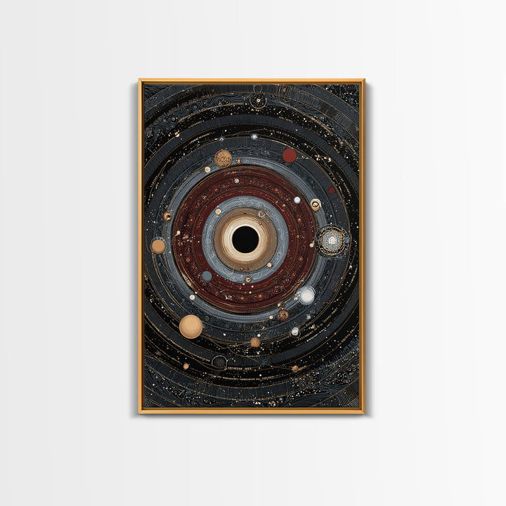 Ornate Black Hole Orbit Wall Art, Cosmic Midcentury Modern, Dark Space Abstract Art, Geometric Wall Decor, Statement Poster